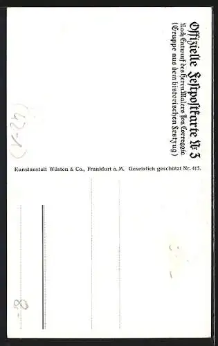 AK Frankfurt am Main, 17. Deutsches Bundes- und Goldenes Jubiläums-Schiessen, 1912, Reiter mit Horn