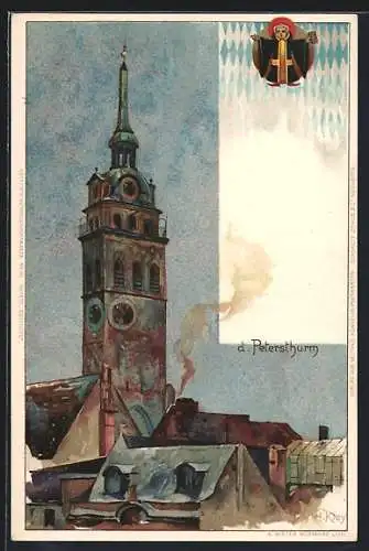 Künstler-AK Heinrich Kley: München, Der Petersthurm, Münchner Kindl