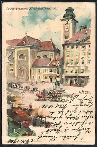 Künstler-AK Wien, Schottenkirche auf der Freiung