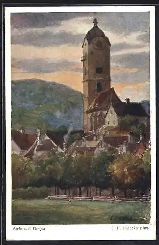 Künstler-AK E.F. Hofecker: Stein a. d. Donau, Kirche