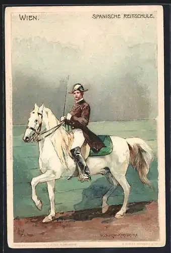 Künstler-Lithographie H. Junker: Wien, Spanische Reitschule