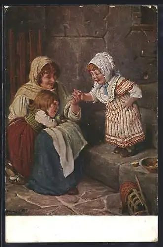 Künstler-AK Hermann Kaulbach: Kleines Mädchen beim ersten Sprung