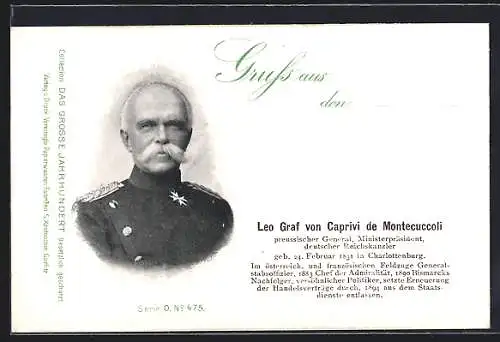 AK General Leo Graf von Caprivi de Montecuccoli, Portrait und Kurzvita, Reichseinigungskriege