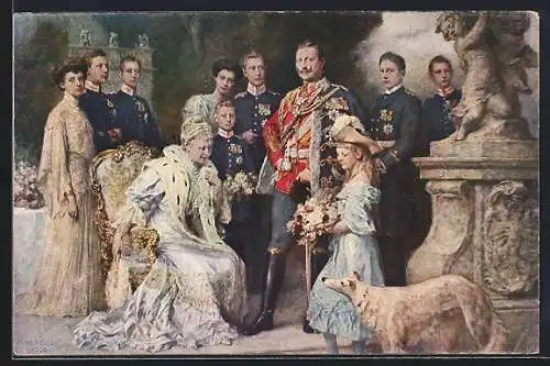 AK Die Kaiserfamilie im Gruppenportrait mit Hund