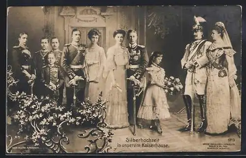 AK der deutsche Kaiser Wilhelm II. von Hohenzollern und seine Familie zur Silberhochzeit