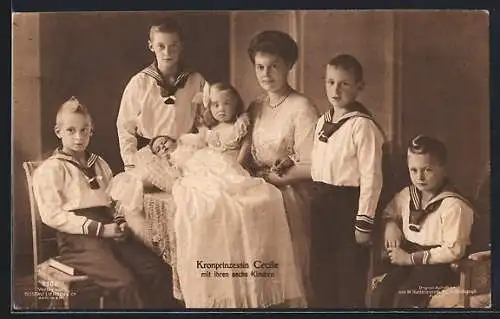 AK Kronprinzessin Cecilie mit ihren 6 Kindern