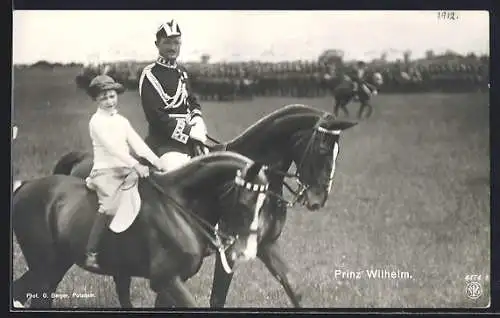 AK Prinz Wilhelm als Knabe beim Ausritt in Militärbegleitung