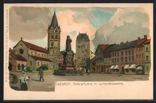 Künstler-AK Marcks: Eisenach, Karlsplatz mit Lutherdenkmal