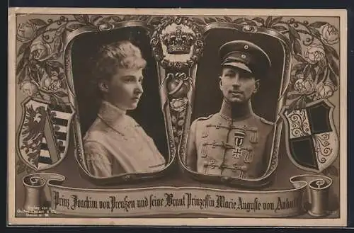 AK Prinz Joachim von Preussen und seine Gemahlin Prinzessin Marie Auguste von Anhalt, Wappen, Krone