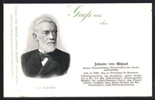 AK Johann von Miquel, preuss. Finanzminister, Serie O, Nr. 480