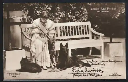 AK Prinzessin Eitel Friedrich von Preussen mit 2 Schäferhunden & einem Terrier