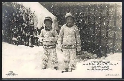 AK Prinz Wilhelm u. Prinz Louis Ferdinand von Preussen im Schneegestöber