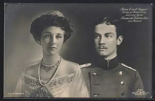 AK Prinz Ernst August in Uniform, Herzog zu Braunschweig und seine Braut Prinzessin Victoria Luise von Preussen