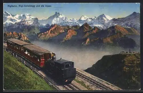 AK Rigibahn, Rigi-Scheidegg und die Alpen, Aussicht auf Tödi, Kammlistock, Scheerhorn u. Düssistock