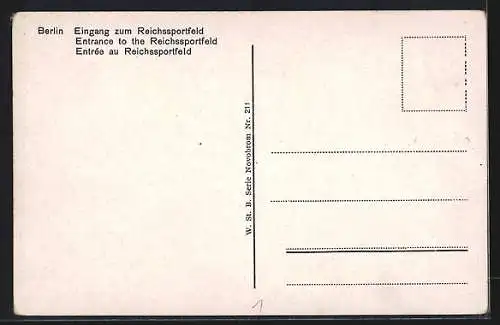 AK Berlin, Eingang zum Reichssportfeld, Eingang des Olympiastadions