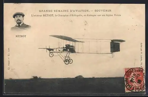 AK Flugzeug-Pioniere, Métrot sur son biplan Voisin