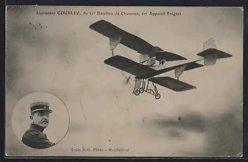 AK Lieutenant Gourlez, du 21. Bataillon de Chasseurs, sur Appareil Bréguet