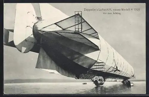 AK Zeppelin`s Luftschiff, neues Modell 4 1908 vor dem Aufstieg