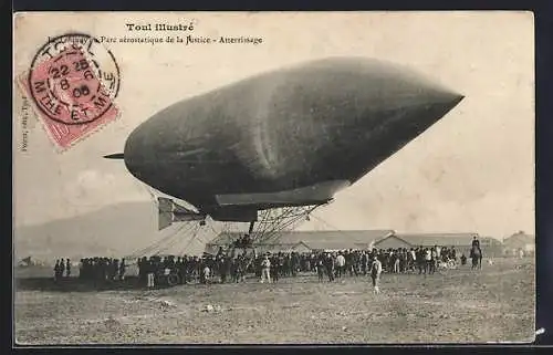 AK Le Lebaudy au Parc aèrostatique de la Justice-Atterrissage, Zeppelin