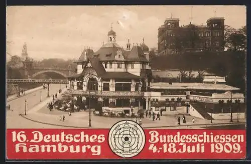 AK Hamburg, 16. Deutsches Bundesschiessen 1909, Schützenverein, St. Pauli mit Fährhaus