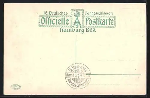 AK Hamburg, 16. Deutsches Bundesschiessen 1909, Conditorei-Café Alsterpavillon von H. Heinze