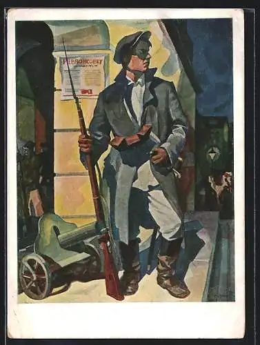 Künstler-AK Smolny pendant la nuit d`Octobre de 1917, Revolution