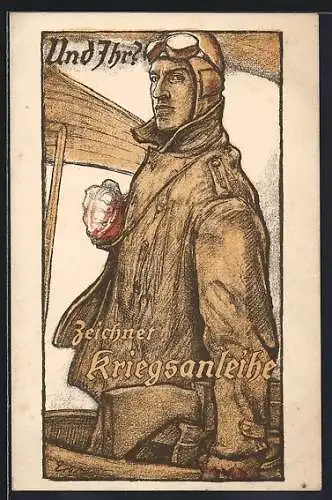 AK Zeichnet Kriegsanleihe!, Pilot in seinem Flugzeug