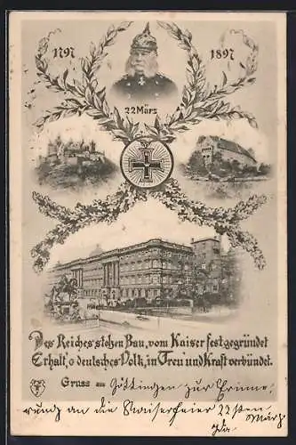 AK Kaiser Wilhelm I., drei Prachtbauten, Berliner Stadtschloss