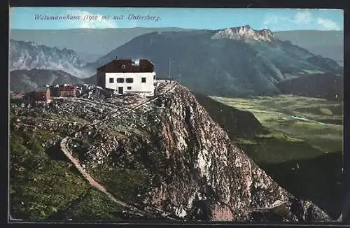 AK Watzmannhaus, Berghütte mit Untersberg