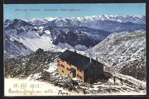 AK Landshuter Hütte im Winter, Blick auf Stubaier