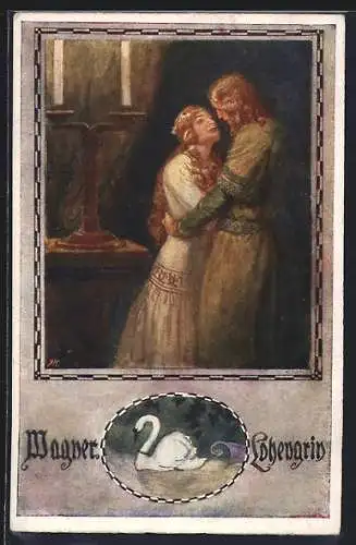 AK Szene aus Wagners Lohengrin