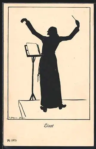 Künstler-AK Kompinisten-Silhouette von Liszt als Dirigent