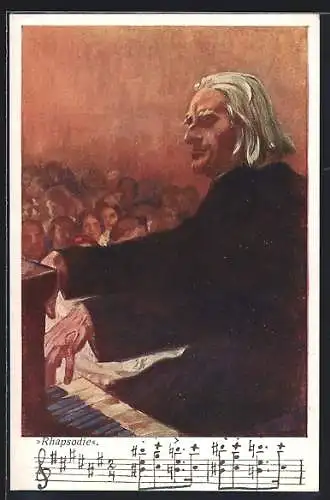 Künstler-AK IIième Rhapsodie, Liszt am Piano