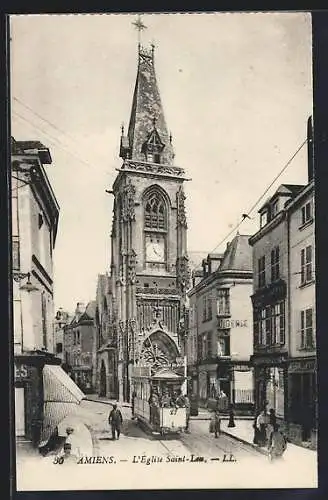 AK Amiens, L'Eglise Saint Leu, Strassenbahn