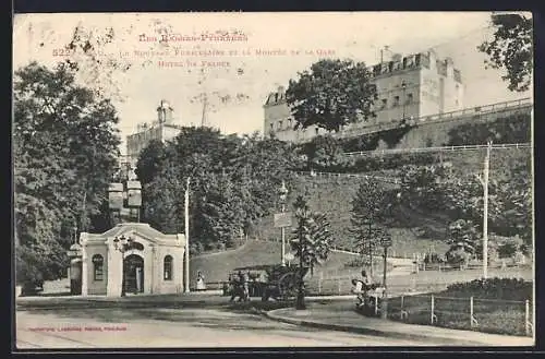 AK Pau, Le Nouveau Funiculaine et la Montèe de la Gare, Hotel de France