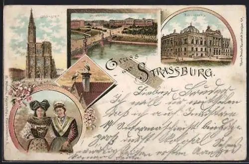 Lithographie Strassburg, Münster, Universität, Bibliothek, Strassburgerinnen