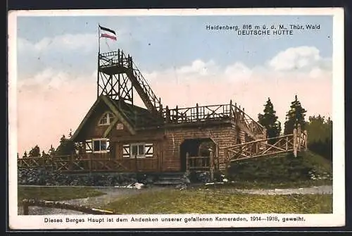 AK Heidenberg / Thür. Wald, Deutsche Hütte mit Reichsfahne