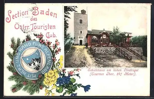 AK Schutzhaus am hohen Lindkogel, Blick auf die Berghütte der Section Baden