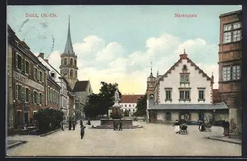 AK Sulz, Marktplatz mit Gasthof und Brunnen