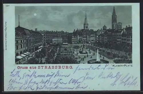 Mondschein-Lithographie Strassburg, Blick über den Kleber-Platz