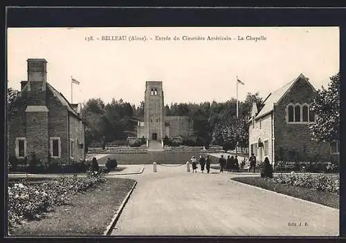 AK Belleau /Aisne, Entrée du Cimitière Américain, la Chapelle