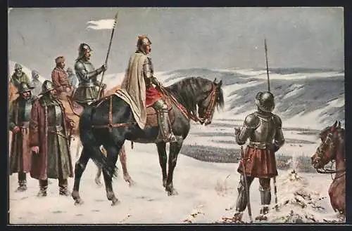 AK Kral Jiri z Podebrad nad obklicenymi voji krale Matyase r. 1469