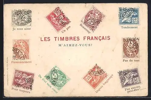 AK Briefmarkensprache mit Briefmarken aus Frankreich