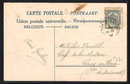 AK Belgien, Briefmarken und Wappen des Landes