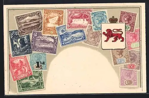 AK Briefmarken und Wappen des australischen Staates Tasmanien