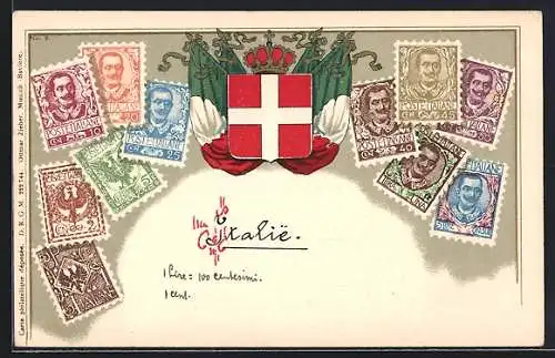 AK Italien, Briefmarken mit Wappen
