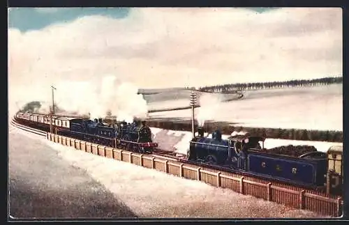 AK Trains passing at full Speed on the Caledonian Railway, englische Eisenbahn