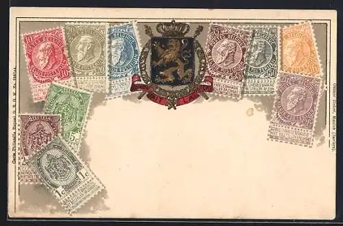 AK Briefmarken aus Belgien