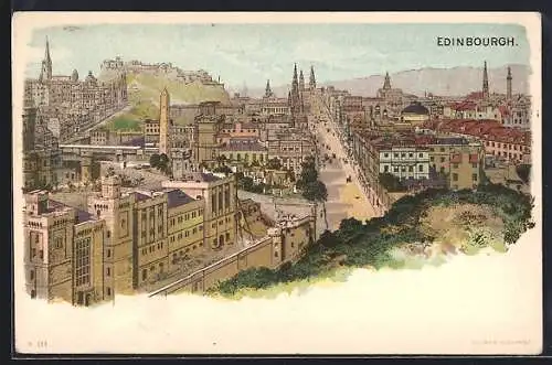 Lithographie Edinburgh, Panoramablick auf die Stadt