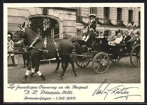 AK Donaueschingen, Heirat der Prinzessin Netti, 01. Juli 1954